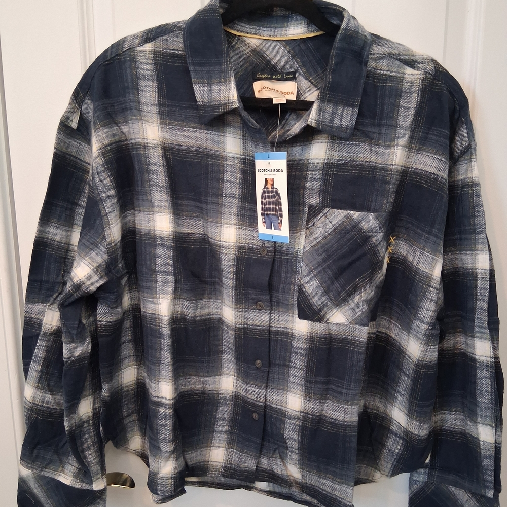 Scotch & Soda Flannel Black and White Plaid Shirt